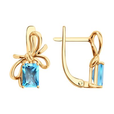 Серьги "Бантики" с топазами из золота 585 пробы