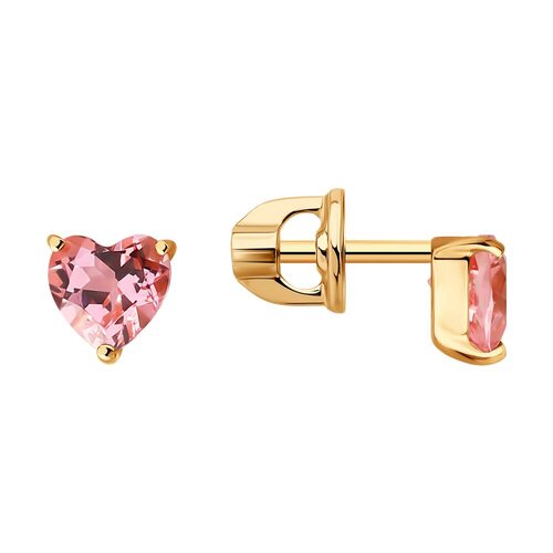 Серьги "Сердца" с ситаллами из золота 585 пробы