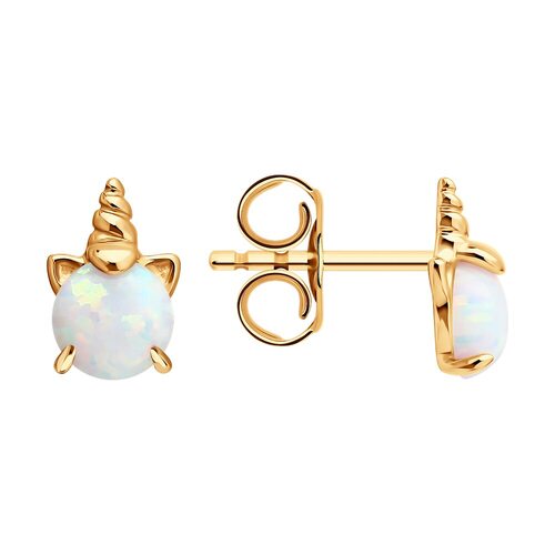 Серьги "Единороги" с опалами из золота 585 пробы