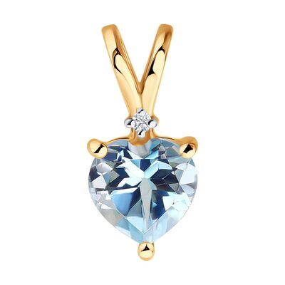 Подвеска "Сердце" с топазом и бриллиантом из золота 585 пробы
