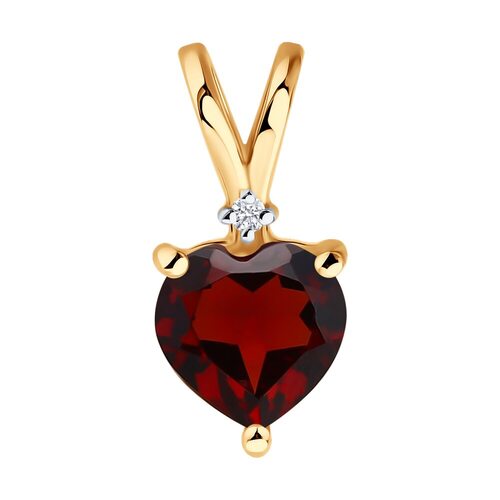 Подвеска "Сердце" с гранатом и бриллиантом из золота 585 пробы