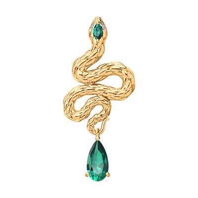 Подвеска "Змея" с изумрудами и бриллиантами из золота 585 пробы