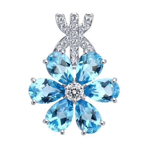 Подвеска "Цветок" с топазами и фианитами из белого золота 585 пробы