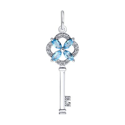 Подвеска "Ключ" с топазами и фианитами из белого золота 585 пробы