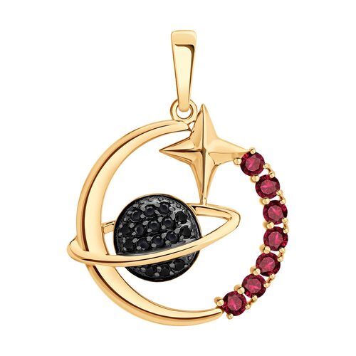 Подвеска "Планета" с рубинами и шпинелью из золота 585 пробы
