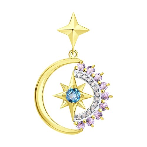 Подвеска "Звезда" с аметистом и топазами из желтого золота 585 пробы