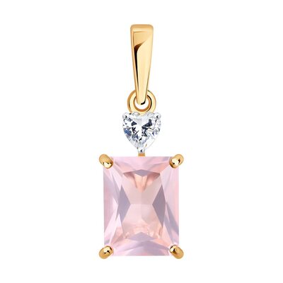 Подвеска с кварцем и фианитом из золота 585 пробы