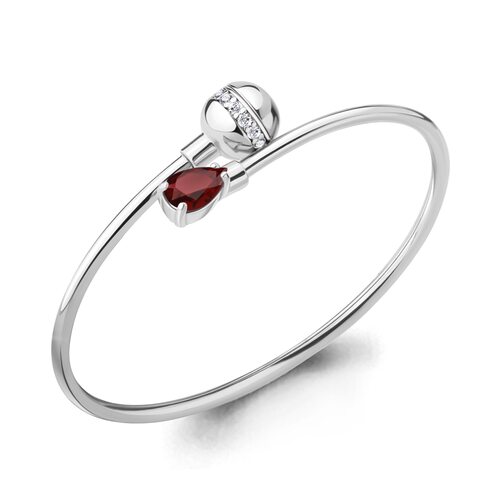 Браслет с гранатом и фианитами из серебра 925 пробы