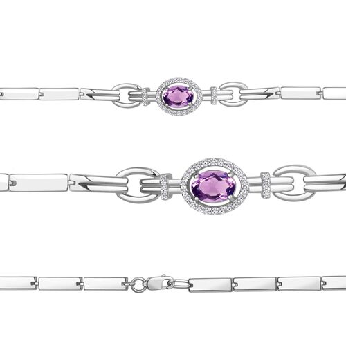 Браслет с аметистом и фианитами из серебра 925 пробы
