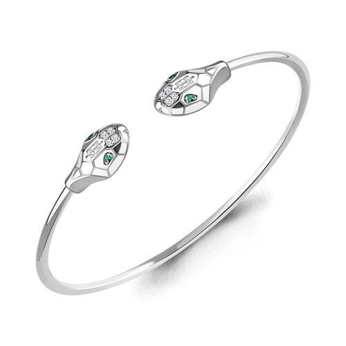 Браслет "Змеи" с фианитами и наноизумрудами из серебра 925 пробы