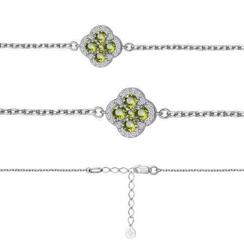 Браслет с хризолитом и фианитами из серебра 925 пробы