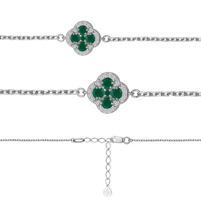 Браслет "Клевер" с агатами и фианитами из серебра 925 пробы