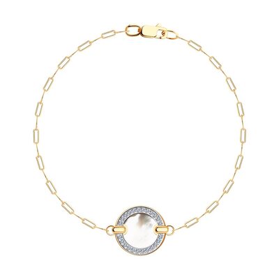 Браслет с перламутром и фианитами из золота 585 пробы