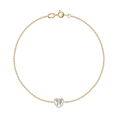 Браслет с кварцем и фианитами из золота 585 пробы