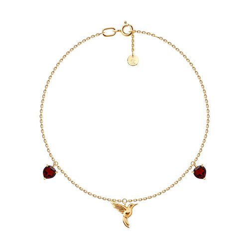 Браслет "Птица" с гранатами из золота 585 пробы