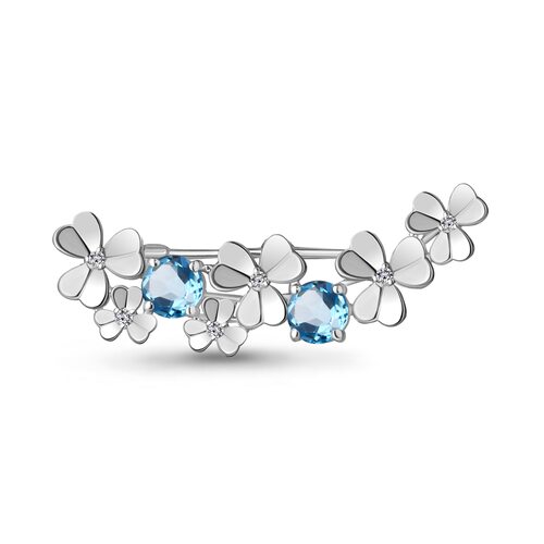 Брошь топазами Swiss Blue и фианитами из серебра 925 пробы