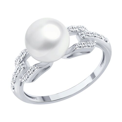 Кольцо с бриллиантами и жемчугом из белого золота 585 пробы