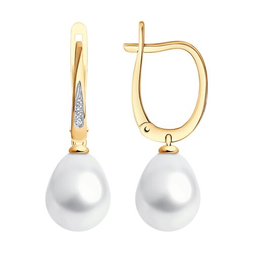 Серьги с жемчугом и бриллиантами из золота 585 пробы 