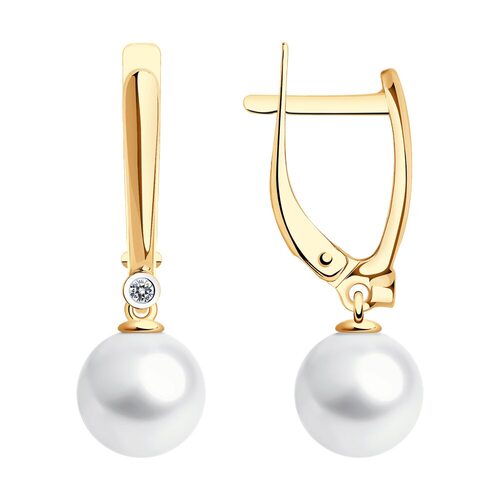 Серьги с жемчугом и бриллиантами из золота 585 пробы