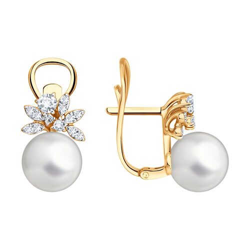 Серьги с жемчугом, горным хрусталем и бриллиантами из золота 585 пробы