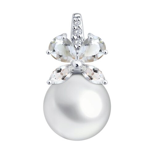 Подвеска с жемчугом, горным хрусталем и бриллиантами из золота 585 пробы