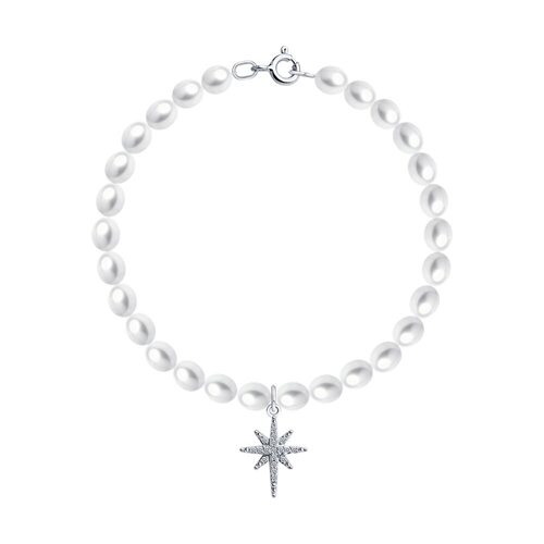 Браслет с жемчугом и бриллиантами из золота 585 пробы