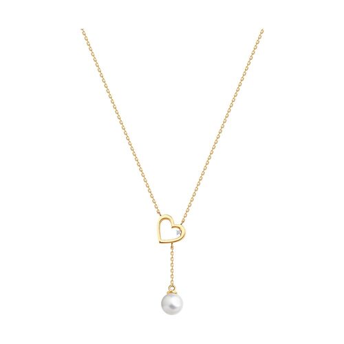 Колье "Сердце" с бриллиантом и жемчугом из золота 585 пробы