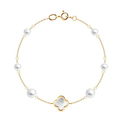 Браслет "Клевер" с перламутром и жемчугом из золота 585 пробы