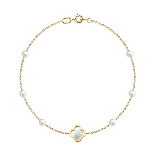 Браслет "Клевер" с жемчугом и перламутром из золота 585 пробы