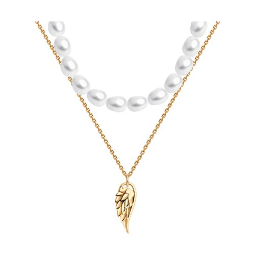 Колье "Крыло" с жемчугом из золота 585 пробы