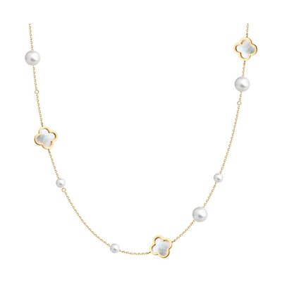 Колье "Клевера" с перламутром и жемчугом из золота 585 пробы