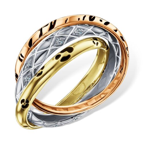 Кольцо с фианиатми и эмалью из золота 585 пробы