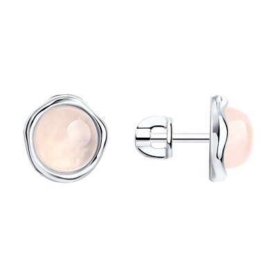 Серьги с розовым кварцем из серебра 925 пробы