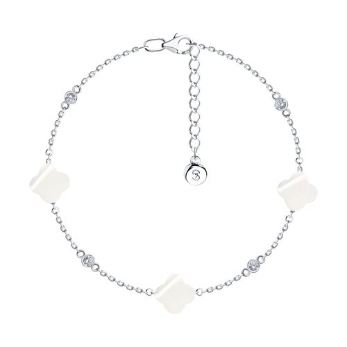 Браслет с перламутром и фианитами из серебра 925 пробы