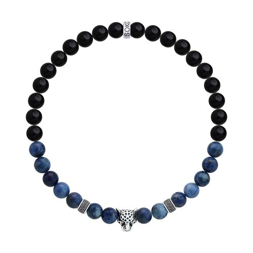 Браслет "Леопард" с агатом и содалитом из серебра 925 пробы