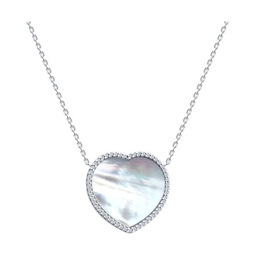 Колье "Сердце" с перламутром и фианитами из серебра 925 пробы