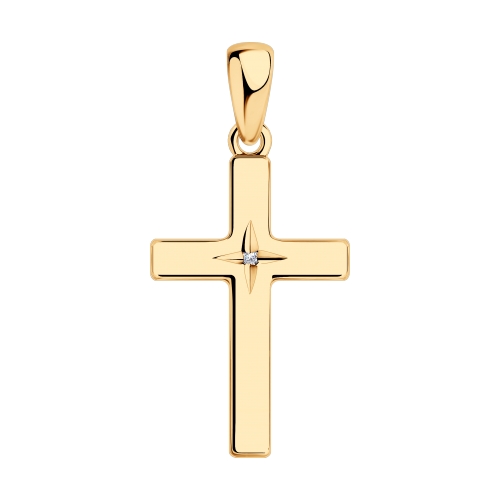 Декоративный крест "Единства и Изобилия" с бриллиантом из серебра 925 пробы с позолотой