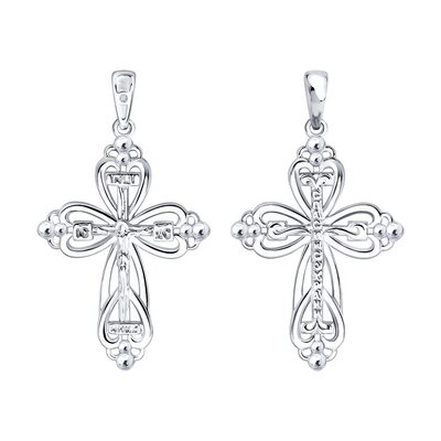 Крест православный с бриллиантом из серебра 925 пробы