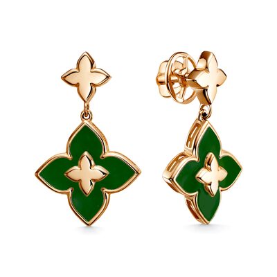 Пусеты с малахитом/перламутром из золота 585 пробы