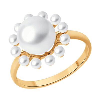 Кольцо с жемчугом из серебра 925 пробы с позолотой
