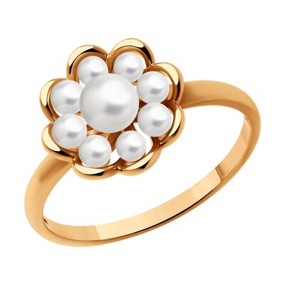 Кольцо с жемчугом из серебра 925 пробы с позолотой