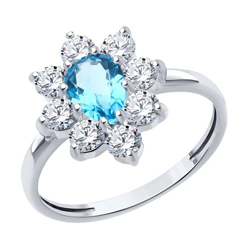 Кольцо с топазом и фианитами из серебра 925 пробы