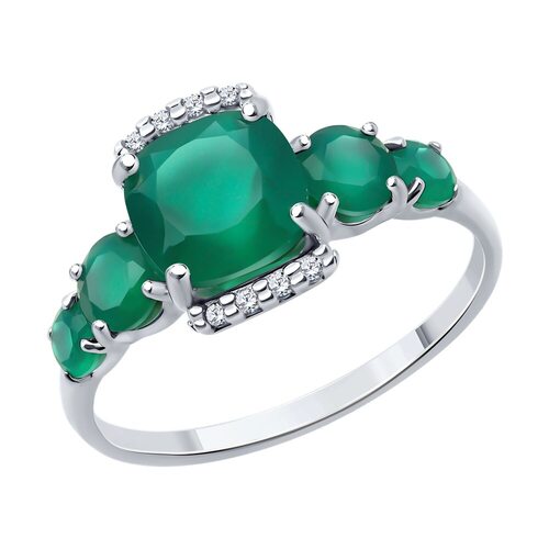 Кольцо с агатом и фианитами из серебра 925 пробы