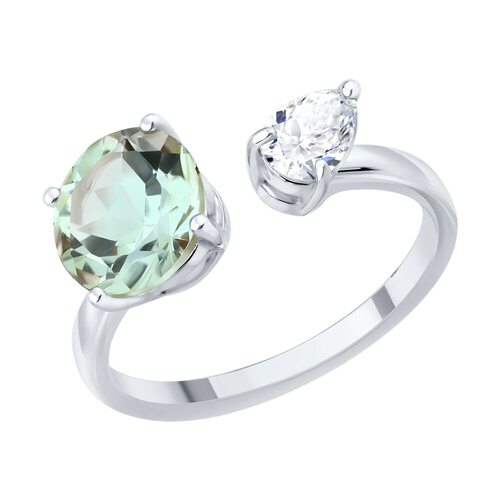 Кольцо с празиолитом и фианитом из серебра 925 пробы