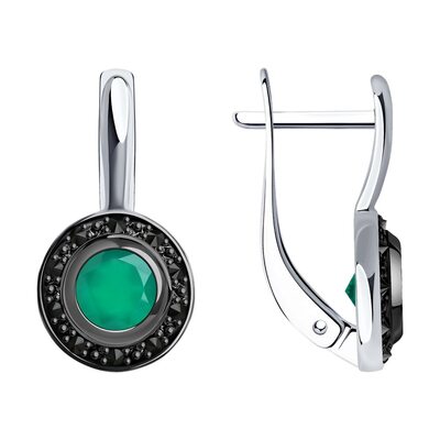 Серьги с агатом и фианитами из серебра 925 пробы