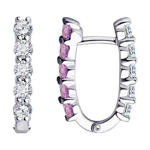 Серьги с аметистом и фианитом из серебра 925 пробы