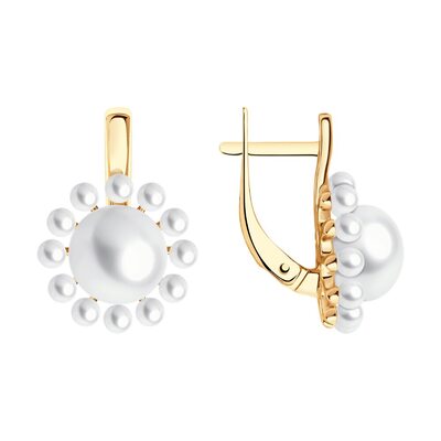 Серьги с жемчугом из серебра 925 пробы с позолотой