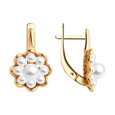 Серьги с жемчугом из серебра 925 пробы с позолотой