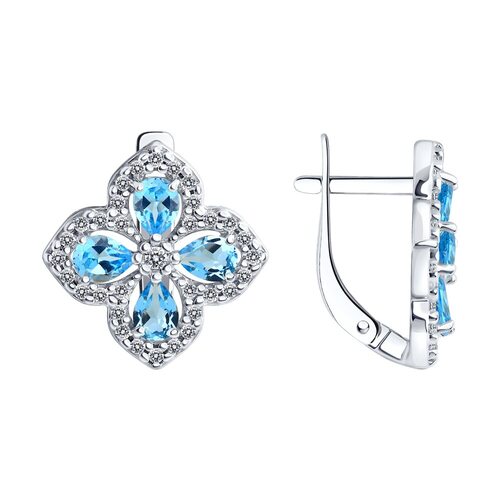 Серьги с топазами и фианитами из серебра 925 пробы