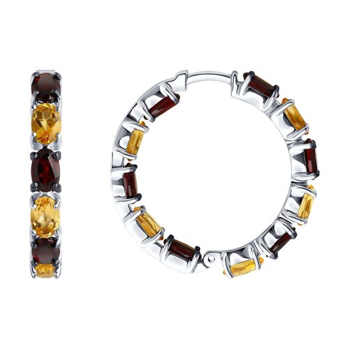 Серьги с гранатами и цитринами из серебра 925 пробы